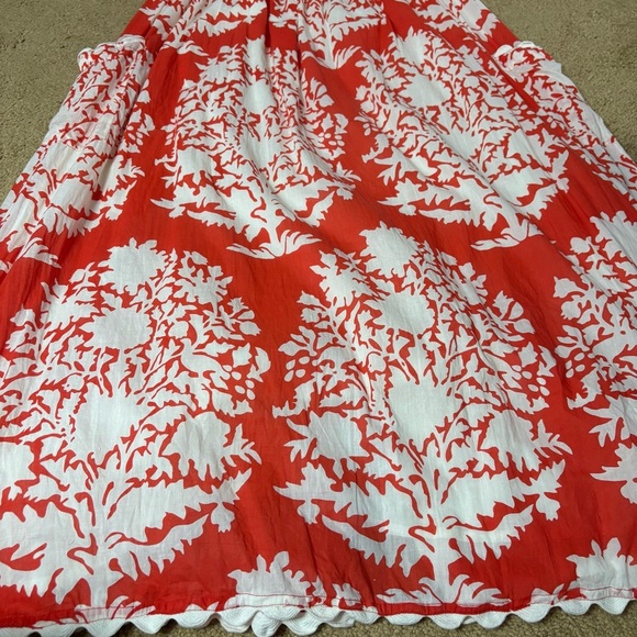 Juliet Dunn Tuckernuck Tie Shoulder Palladio  Print Midi Dress Red + White Sz S - Picture 7 of 8